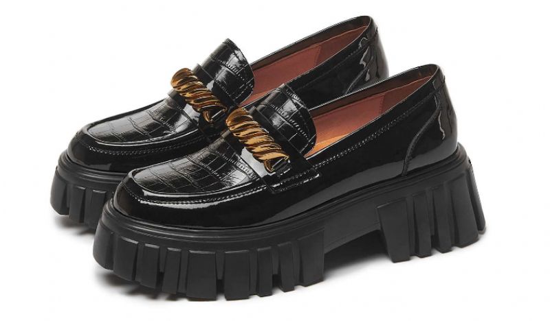 Mia Dames Leren Platform Schoenen - Zwart