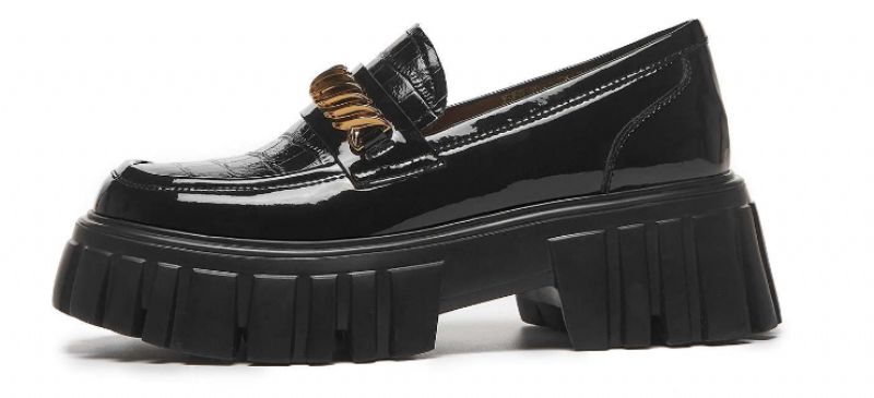 Mia Dames Leren Platform Schoenen - Zwart