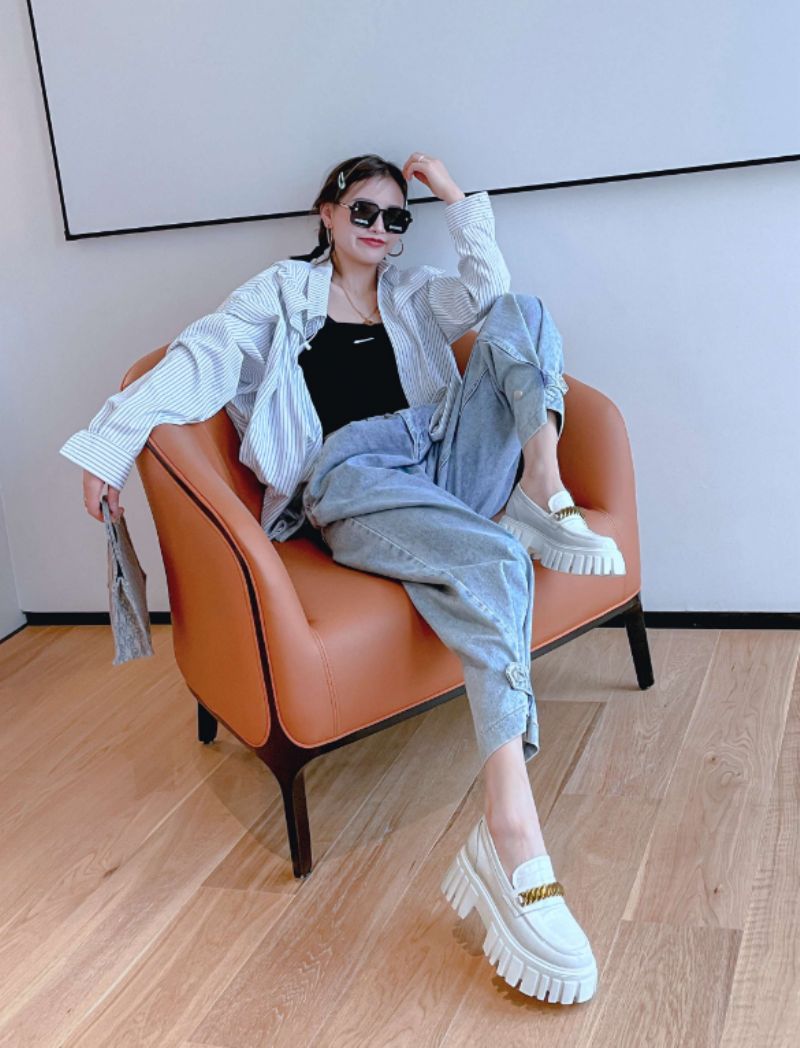 Mia Dames Leren Platform Schoenen - Zwart