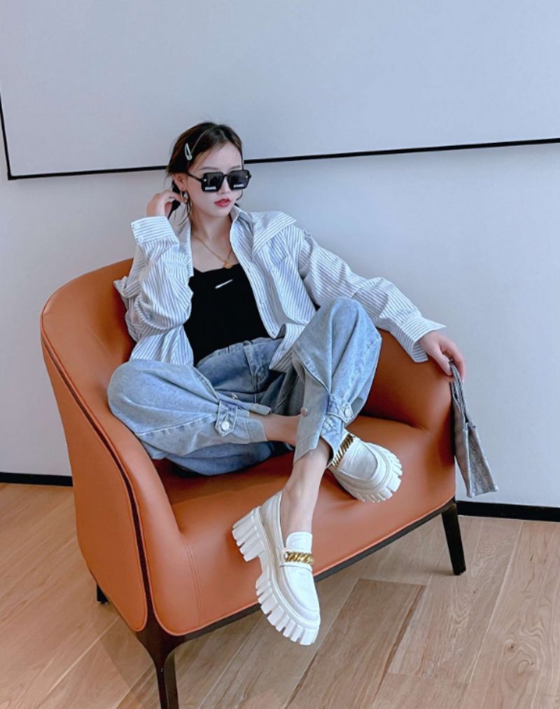 Mia Dames Leren Platform Schoenen - Zwart