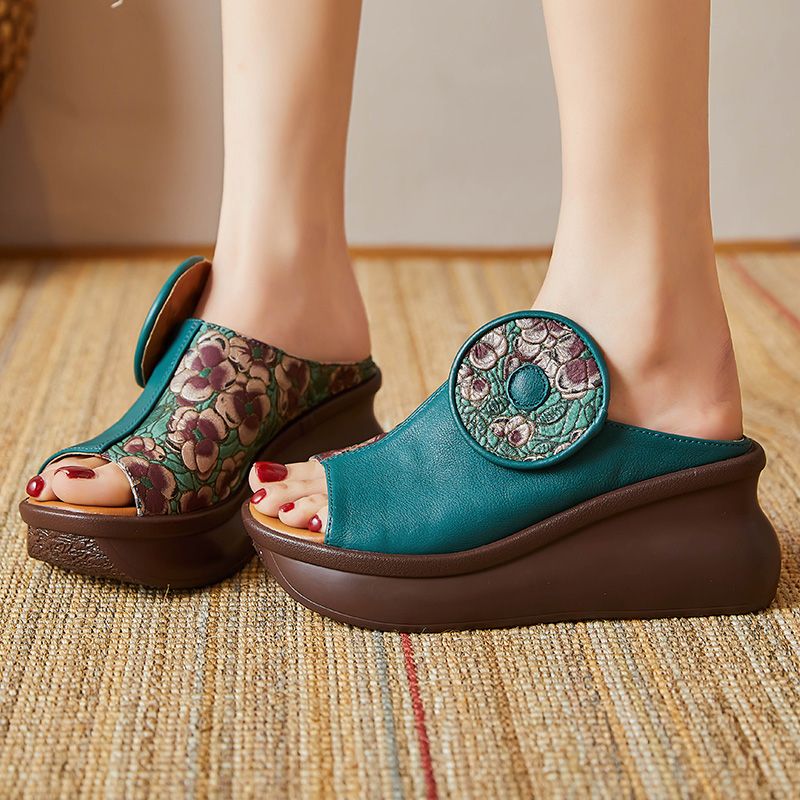 Michelle Dames Platform Wedges Clogs - Groen