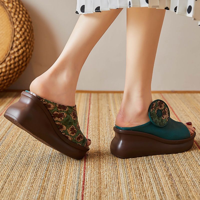 Michelle Dames Platform Wedges Clogs - Groen