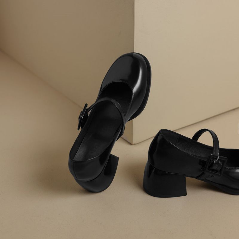 Milagros Dames Vierkante Mid Hak Pumps - Zwart