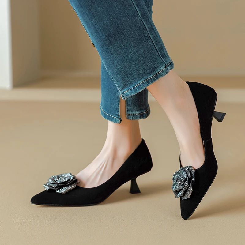 Milena Dames Leren Party Puntige Toe Pumps - Zwart