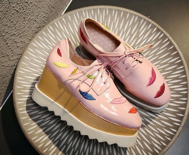 Miquel Dames Platform Leren Schoenen - Roze