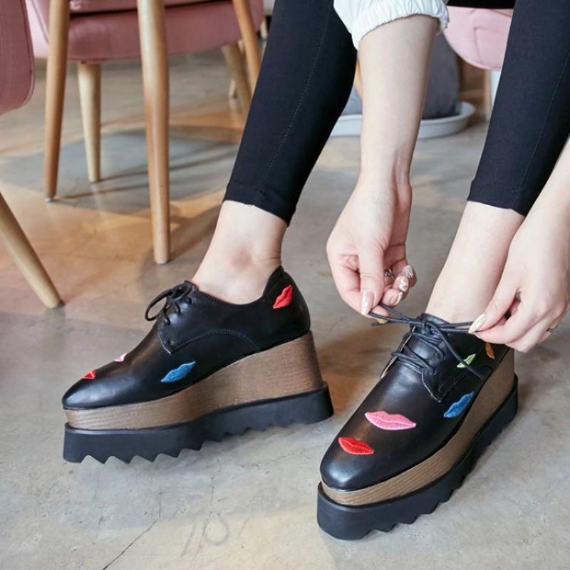 Miquel Dames Platform Leren Schoenen - Roze