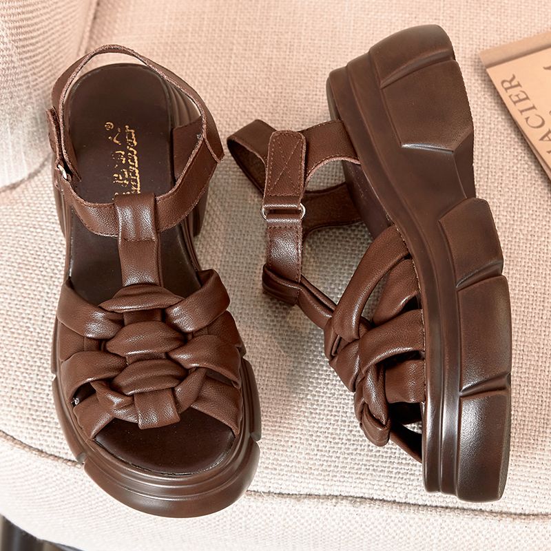 Mistica Dames Leren Platform Sandalen - Zwart