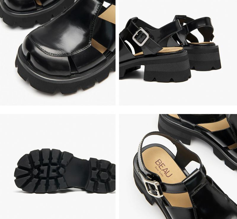 Monic Dames Leren Sandaal - Zwart