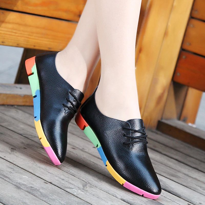 Morelti Damesschoenen Met Vetersluiting En Casual Platte Loafers - Zwart