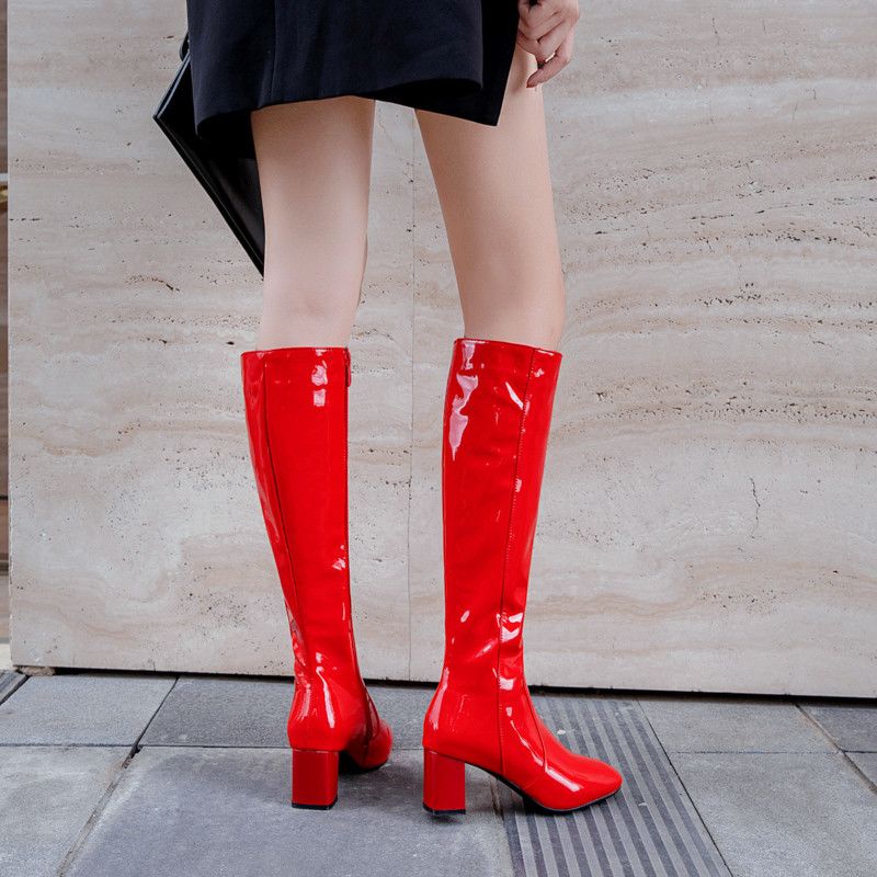 Nadia Dames Patent Kniehoge Laarzen - Rood