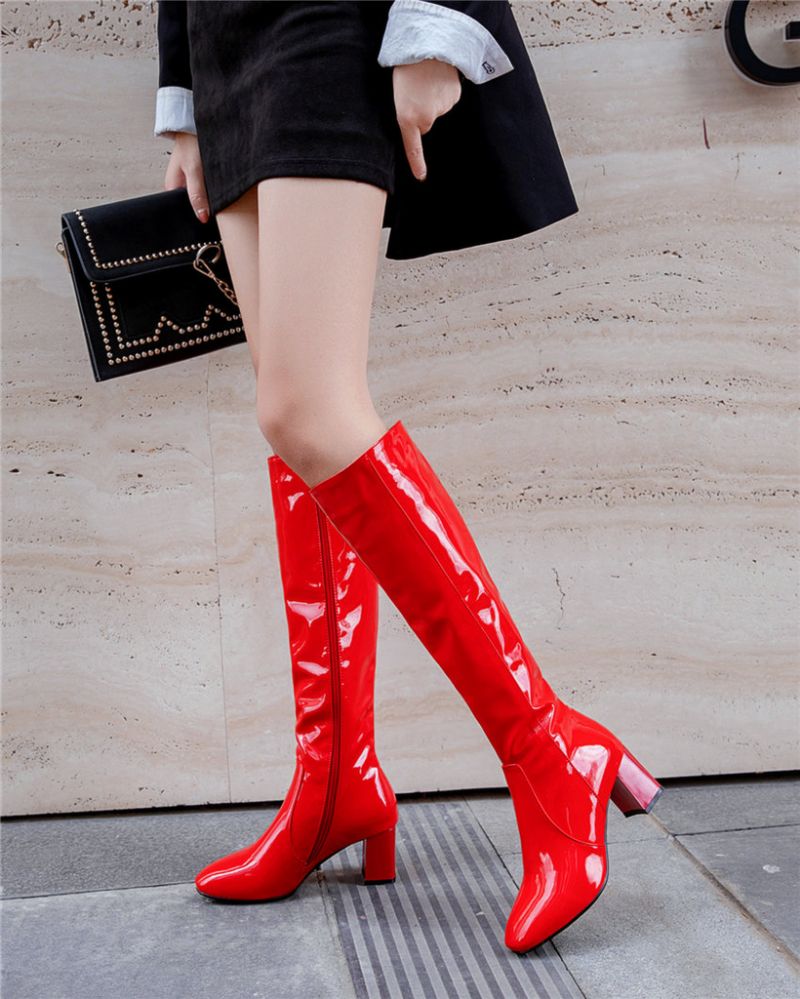 Nadia Dames Patent Kniehoge Laarzen - Rood