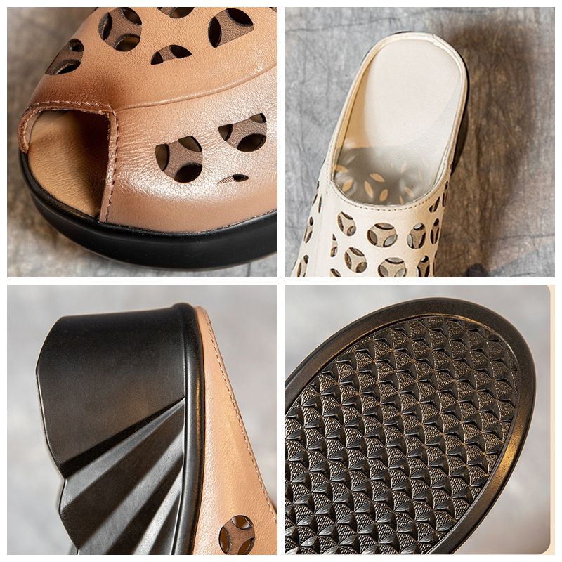 Nahir Dames Peep Toe Wedge Sandalen - Beige