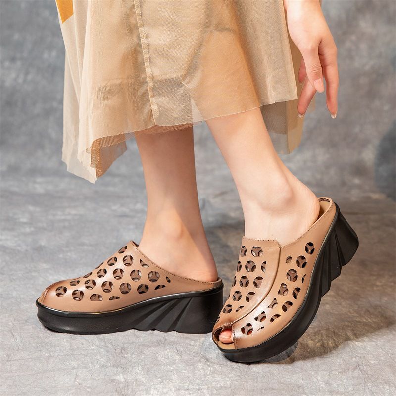 Nahir Dames Peep Toe Wedge Sandalen - Beige