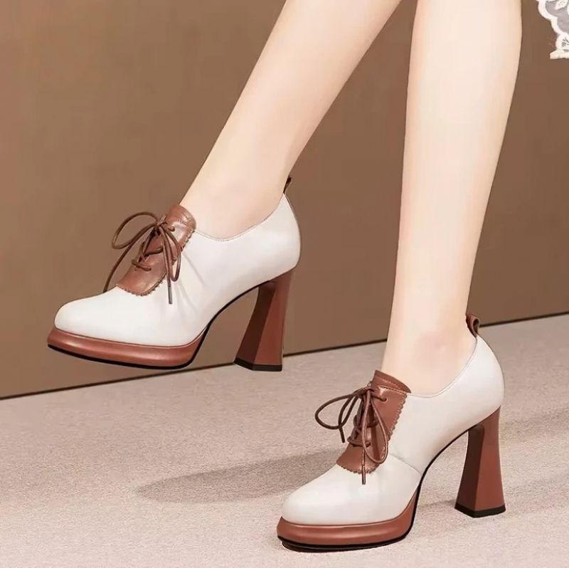 Nahomy Dames Leren Hoge Hakken Platform Pumps - Bruin