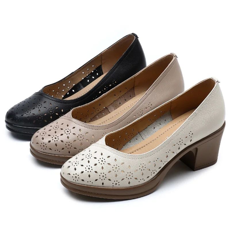 Nair Dames Leren Vierkante Hak Pumps - Zwart