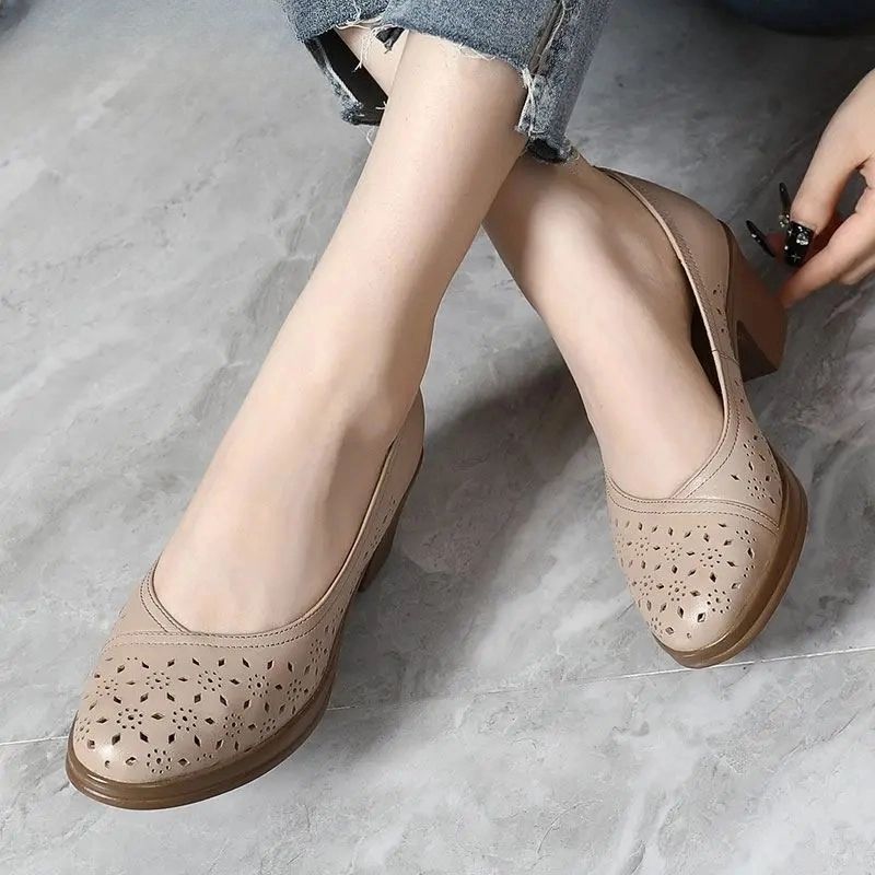Nair Dames Leren Vierkante Hak Pumps - Zwart