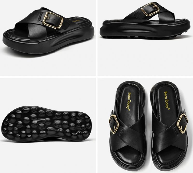 Namoi Dames Sandalen Slipper Leer - Zwart