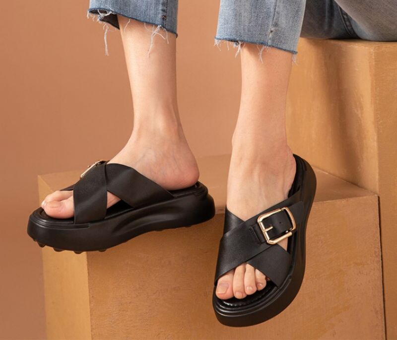 Namoi Dames Sandalen Slipper Leer - Zwart