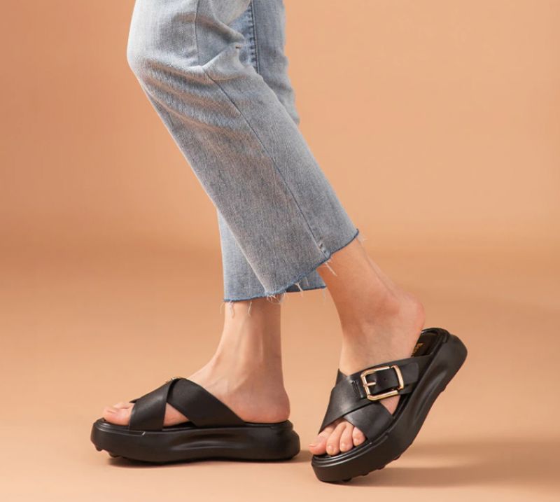 Namoi Dames Sandalen Slipper Leer - Zwart