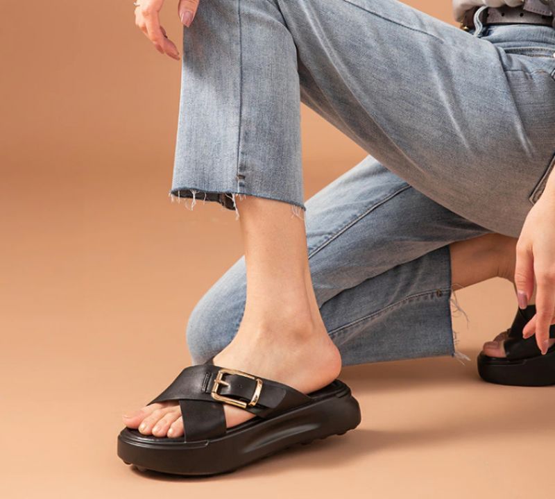 Namoi Dames Sandalen Slipper Leer - Zwart