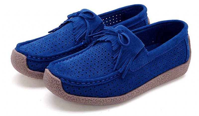 Naomi Dames Platte Leren Instappers - Blauw