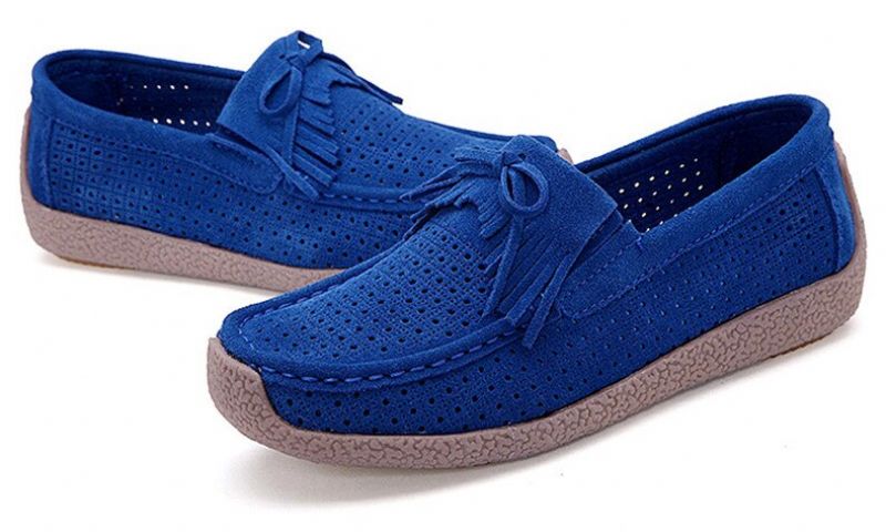 Naomi Dames Platte Leren Instappers - Blauw