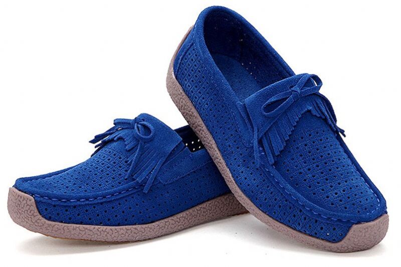 Naomi Dames Platte Leren Instappers - Blauw