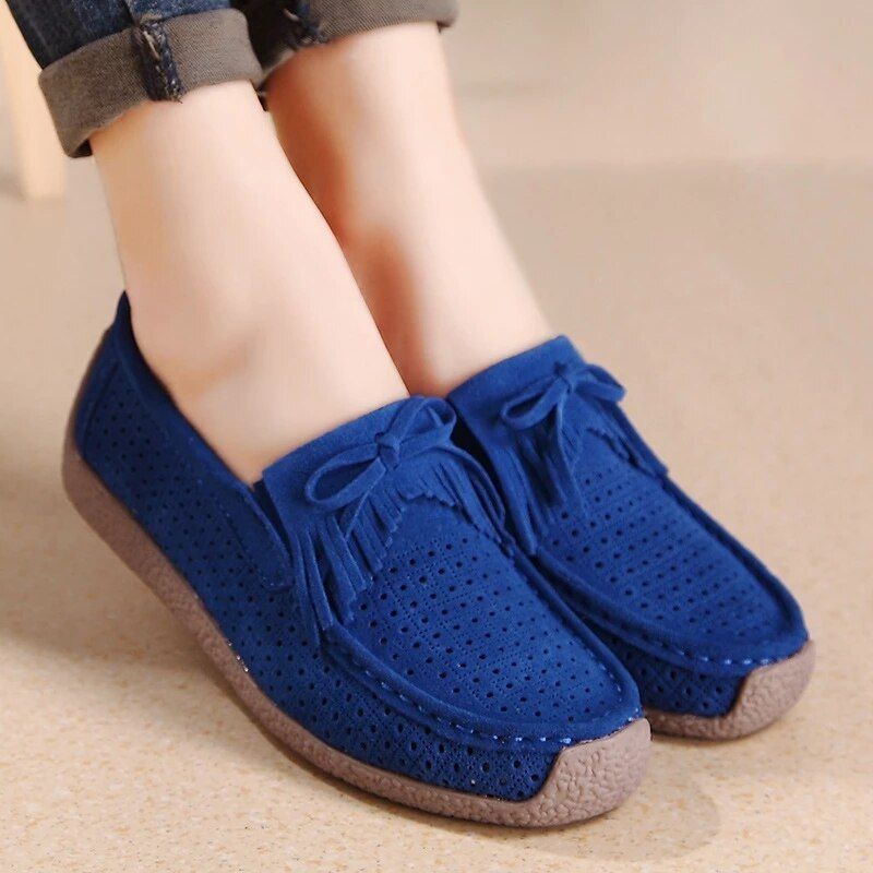Naomi Dames Platte Leren Instappers - Blauw