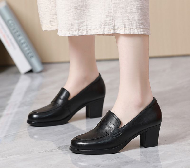 Nashi Dames Leren Loafer Pumps - Bruin