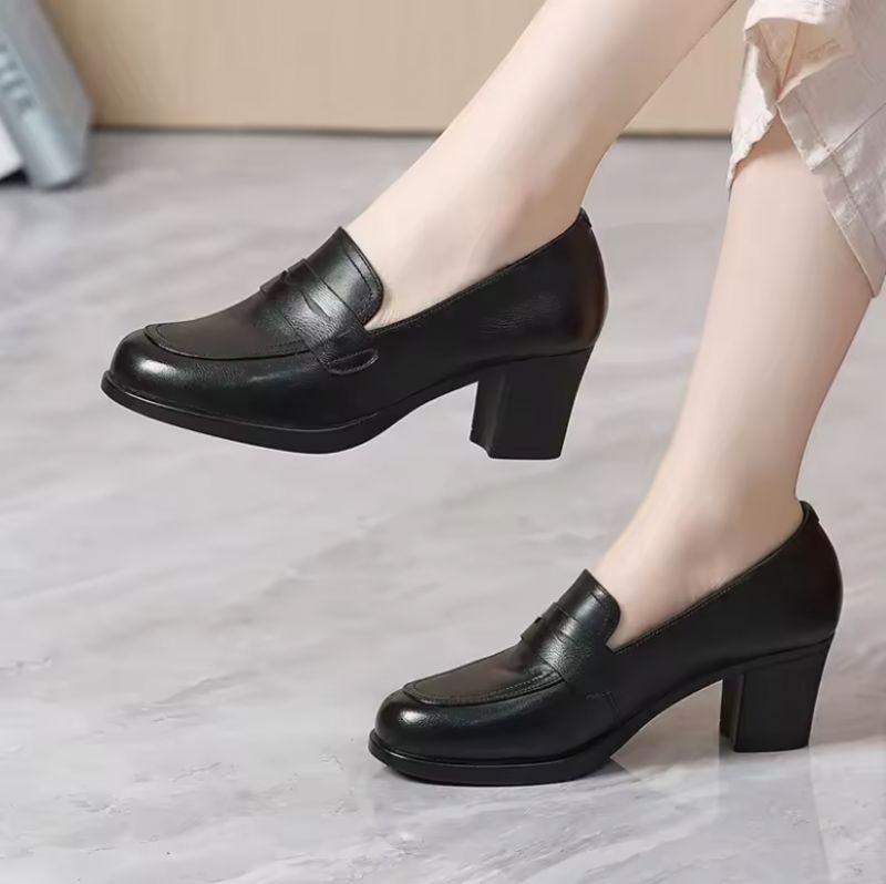 Nashi Dames Leren Loafer Pumps - Bruin
