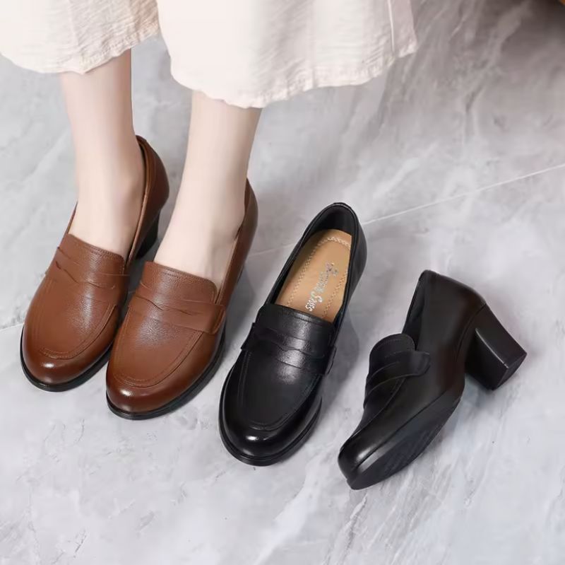 Nashi Dames Leren Loafer Pumps - Bruin