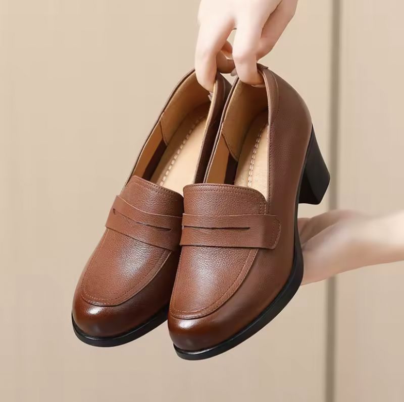 Nashi Dames Leren Loafer Pumps - Bruin