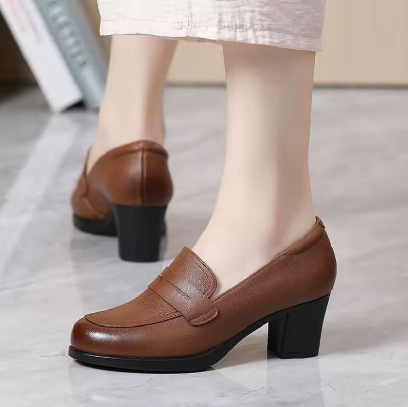 Nashi Dames Leren Loafer Pumps - Bruin