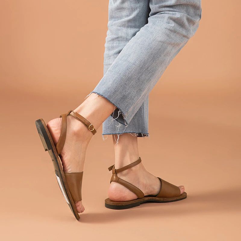 Natalia Dames Designer Mode Leren Sandaal - Bruin
