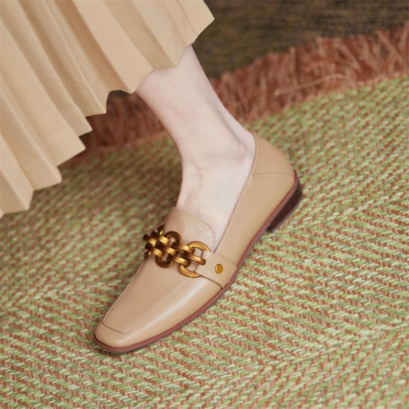 Natalia Dames Platte Leren Mocassin Schoenen - Groen