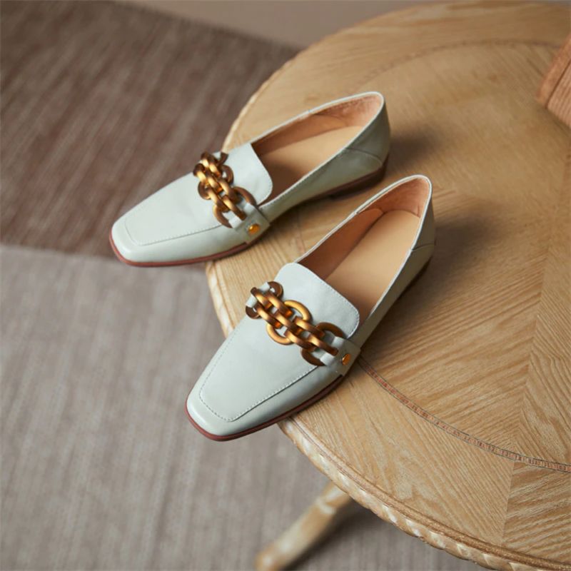 Natalia Dames Platte Leren Mocassin Schoenen - Groen