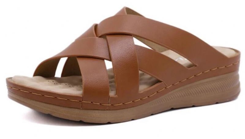 Naty Dames Antislip Zomer Wedge Sandaal - Bruin