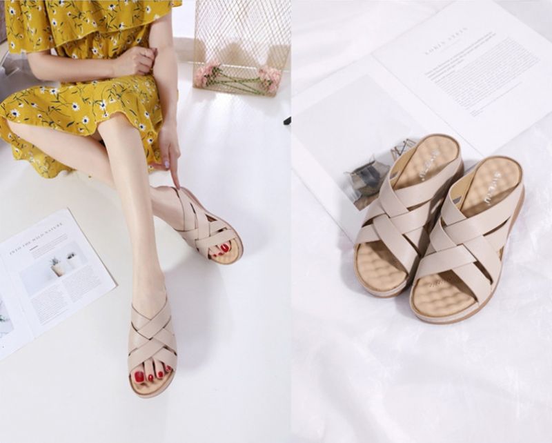 Naty Dames Antislip Zomer Wedge Sandaal - Bruin