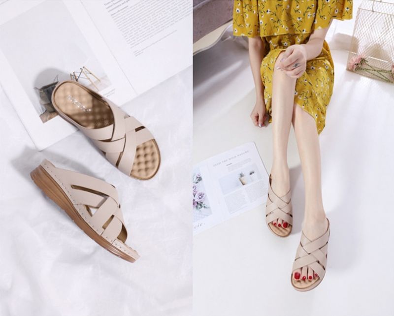 Naty Dames Antislip Zomer Wedge Sandaal - Bruin