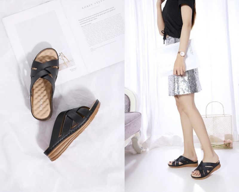 Naty Dames Antislip Zomer Wedge Sandaal - Bruin