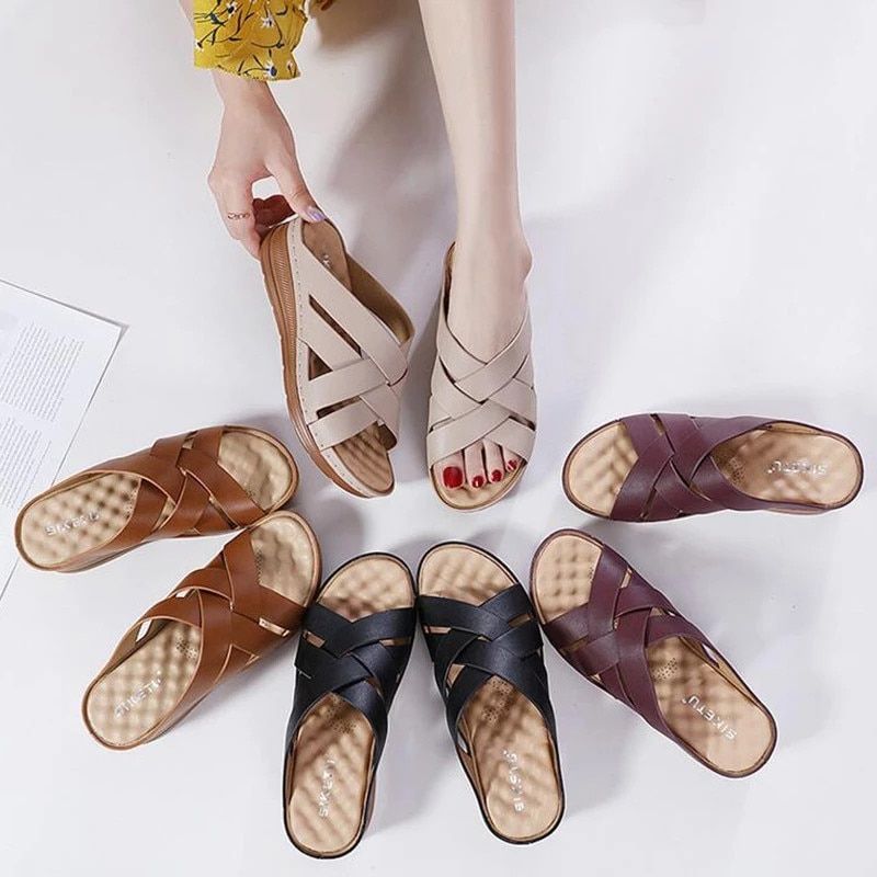 Naty Dames Antislip Zomer Wedge Sandaal - Bruin