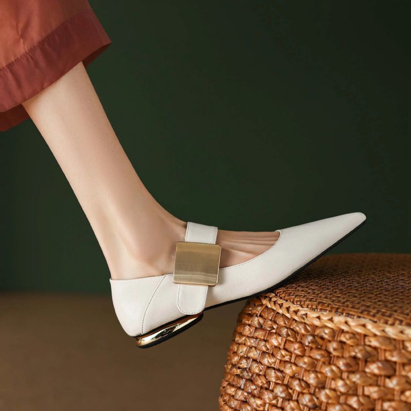 Naybi Dames Puntige Teen Platte Schoenen - Zwart Suède