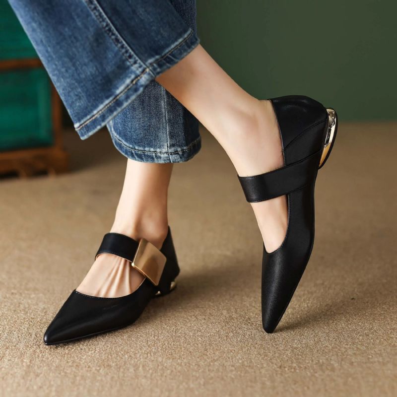 Naybi Dames Puntige Teen Platte Schoenen - Zwart Suède