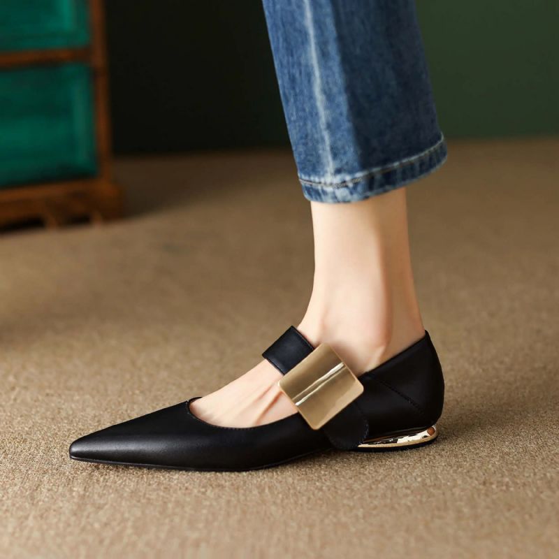 Naybi Dames Puntige Teen Platte Schoenen - Zwart Suède