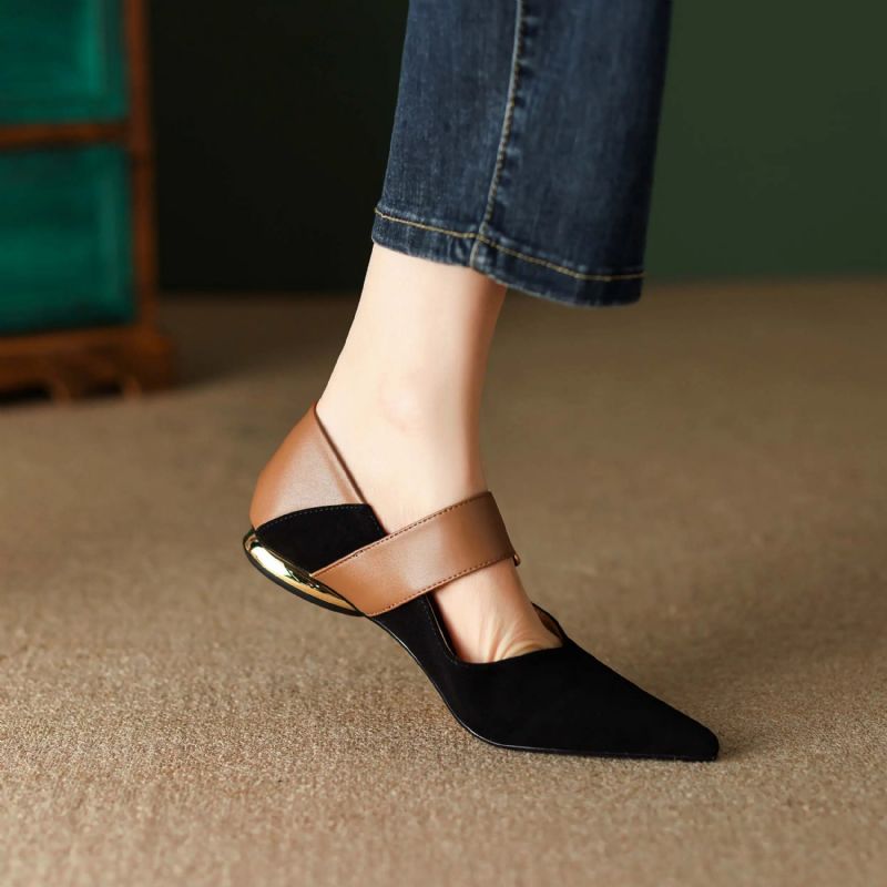 Naybi Dames Puntige Teen Platte Schoenen - Zwart Suède