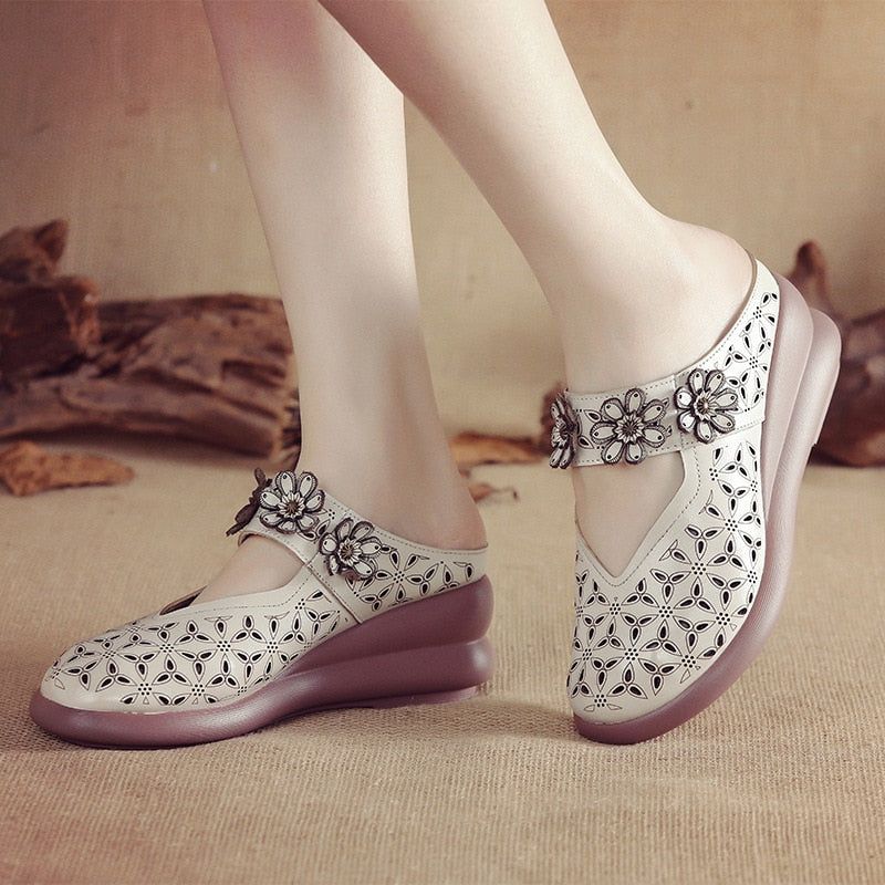Nelva Dames Wedges Sandaal - Wit