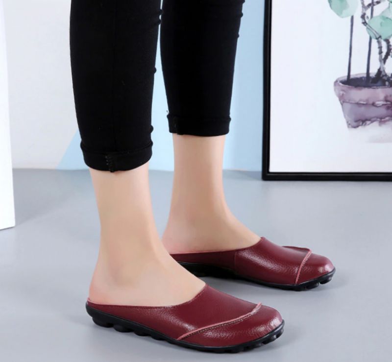 Neuris Dames Muiltjes Platte Schoenen - Wijnrood
