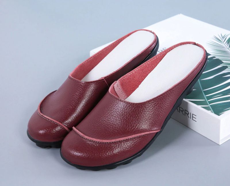 Neuris Dames Muiltjes Platte Schoenen - Wijnrood