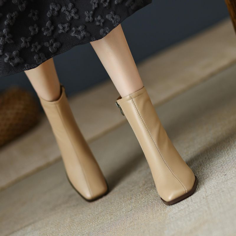 Nicandia Dames Herfst Leren Laarzen - Beige
