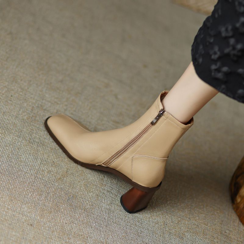 Nicandia Dames Herfst Leren Laarzen - Beige